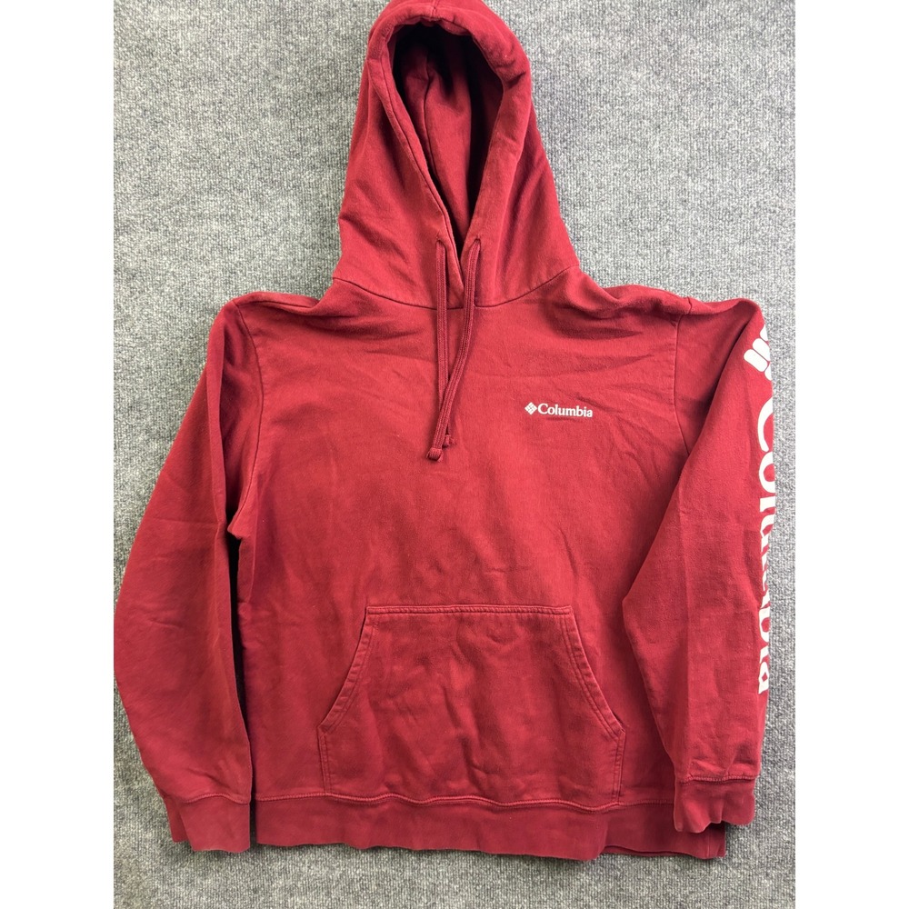 Columbia Hoodie Mens Large Red Logo Sleeve Pullover Fleece‎ XM6664